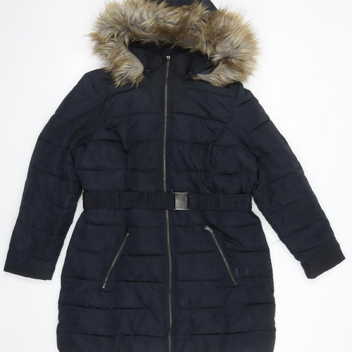 Dorothy Perkins Womens Blue Parka Coat Size 16 Zip - Detachable Hood Pockets Padded