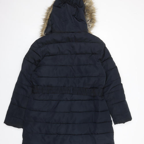 Dorothy Perkins Womens Blue Parka Coat Size 16 Zip - Detachable Hood Pockets Padded