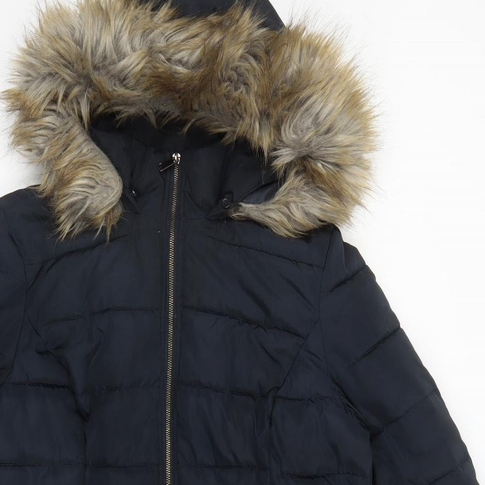 Dorothy Perkins Womens Blue Parka Coat Size 16 Zip - Detachable Hood Pockets Padded