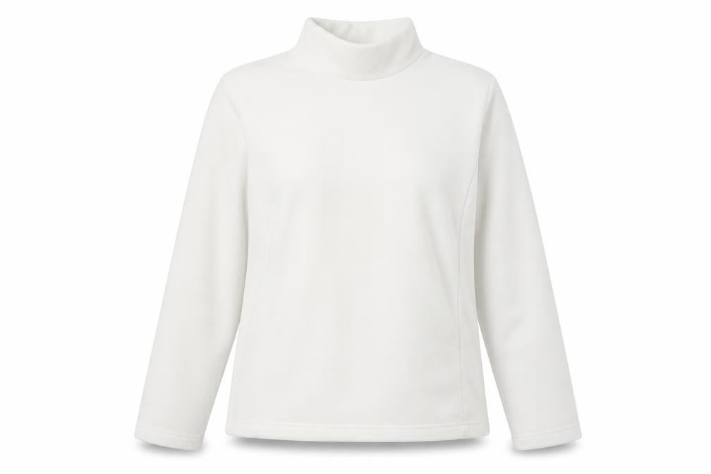 Front view of cotton tra women’s white polyester pullover sweatshirt, size UK 14, pullover