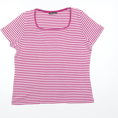 Bonmarché Womens Purple Striped 100% Cotton Basic T-Shirt Size 20 Square Neck