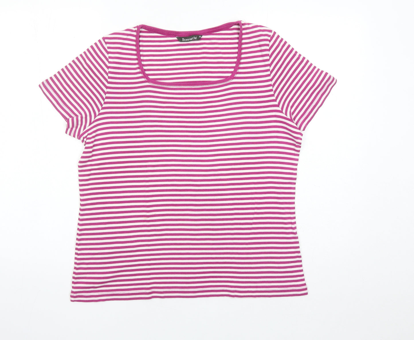 Bonmarché Womens Purple Striped 100% Cotton Basic T-Shirt Size 20 Square Neck