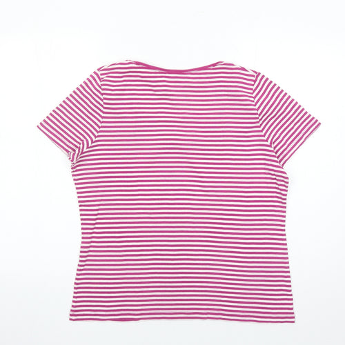 Bonmarché Womens Purple Striped 100% Cotton Basic T-Shirt Size 20 Square Neck
