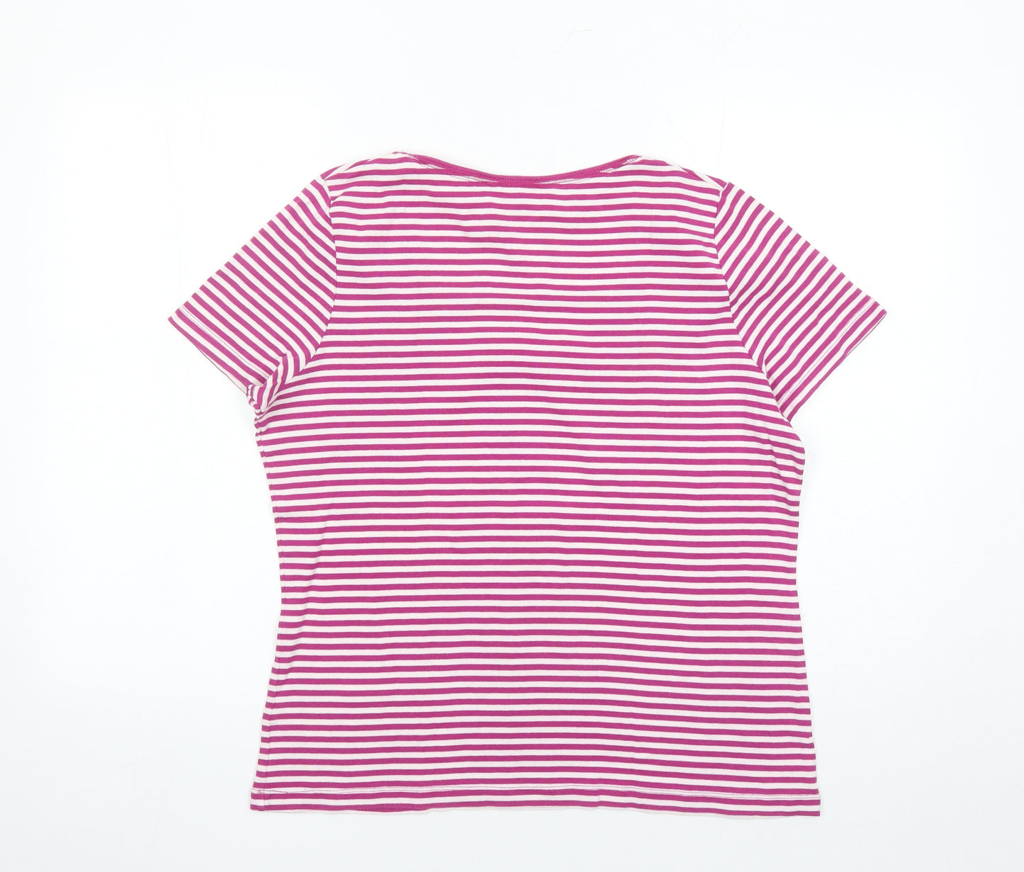 Bonmarché Womens Purple Striped 100% Cotton Basic T-Shirt Size 20 Square Neck
