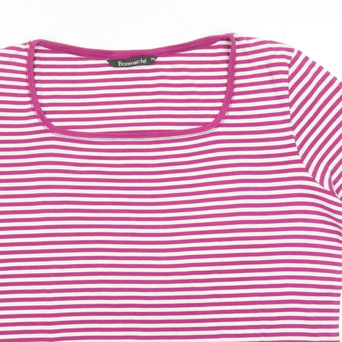 Bonmarché Womens Purple Striped 100% Cotton Basic T-Shirt Size 20 Square Neck