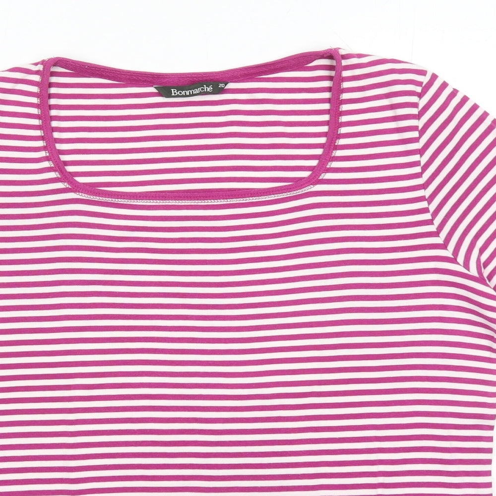 Bonmarché Womens Purple Striped 100% Cotton Basic T-Shirt Size 20 Square Neck