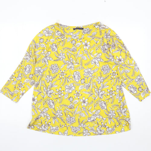 Marks and Spencer Womens Yellow Floral Polyester Basic T-Shirt Size 18 Round Neck