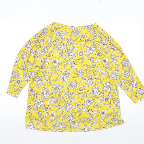 Marks and Spencer Womens Yellow Floral Polyester Basic T-Shirt Size 18 Round Neck