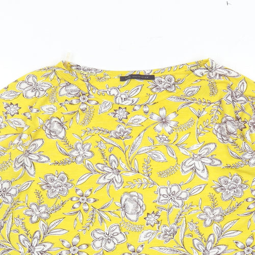 Marks and Spencer Womens Yellow Floral Polyester Basic T-Shirt Size 18 Round Neck
