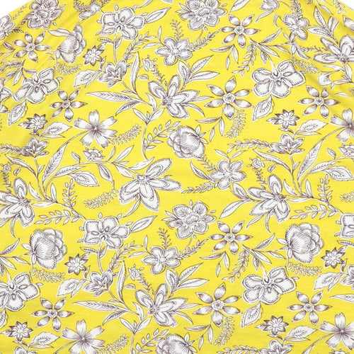 Marks and Spencer Womens Yellow Floral Polyester Basic T-Shirt Size 18 Round Neck