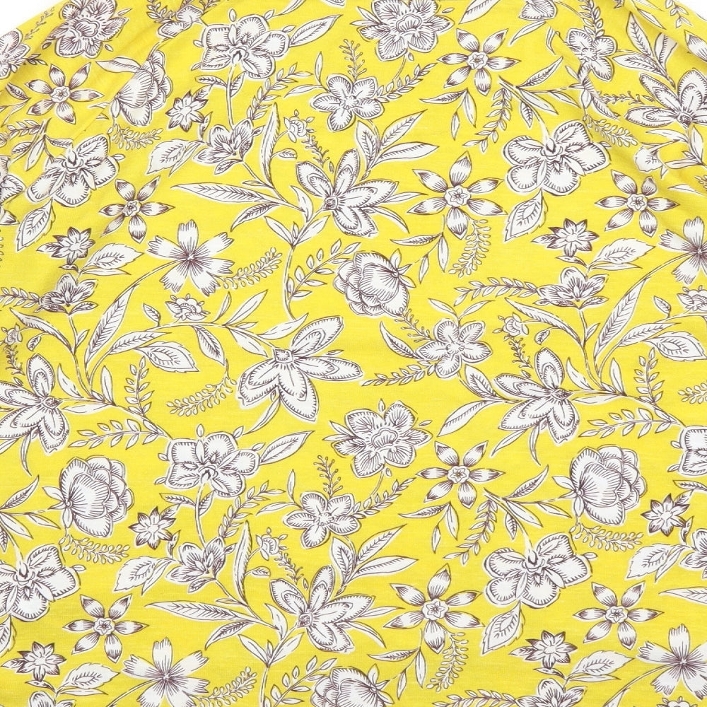 Marks and Spencer Womens Yellow Floral Polyester Basic T-Shirt Size 18 Round Neck