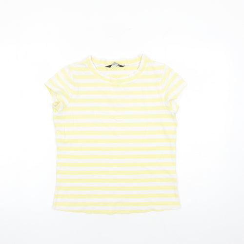 Espresso Womens Yellow Striped Cotton Basic T-Shirt Size 14 Round Neck