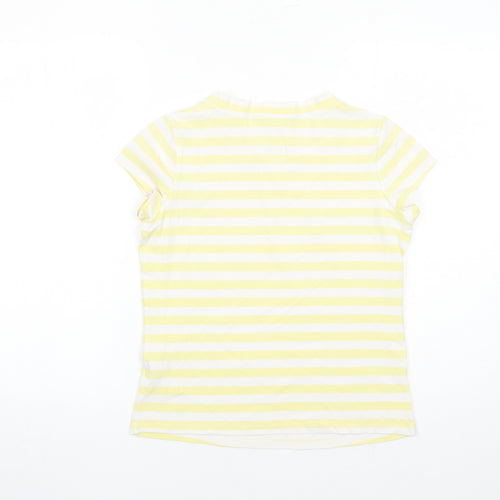 Espresso Womens Yellow Striped Cotton Basic T-Shirt Size 14 Round Neck