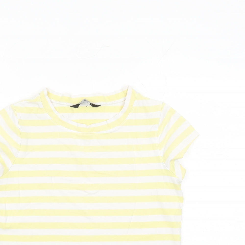 Espresso Womens Yellow Striped Cotton Basic T-Shirt Size 14 Round Neck