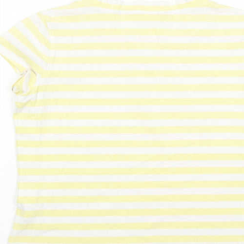 Espresso Womens Yellow Striped Cotton Basic T-Shirt Size 14 Round Neck