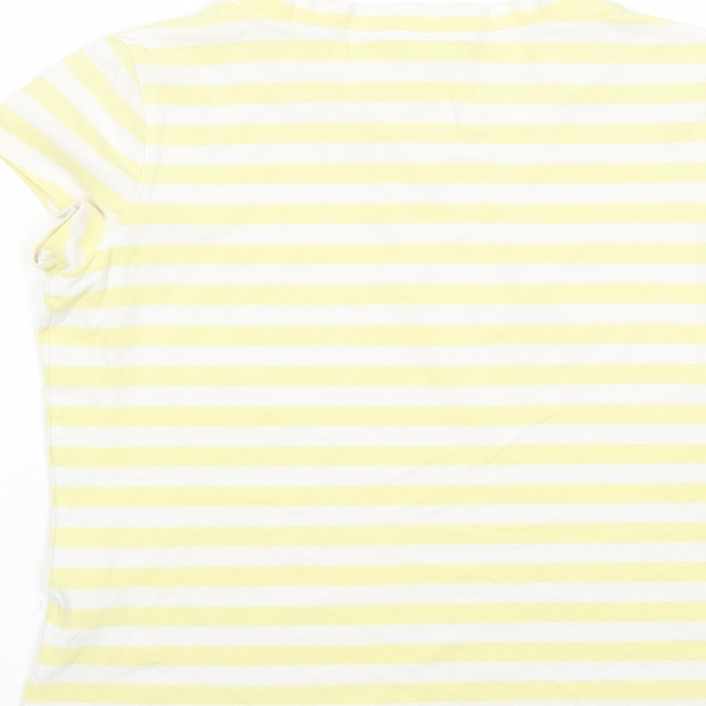 Espresso Womens Yellow Striped Cotton Basic T-Shirt Size 14 Round Neck
