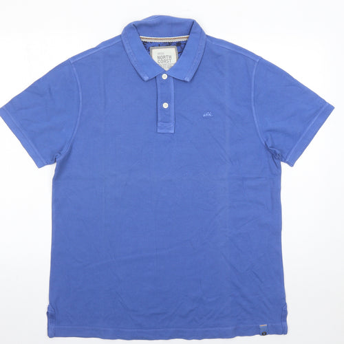 Marks and Spencer Mens Blue Cotton Polo Size L Collared Button