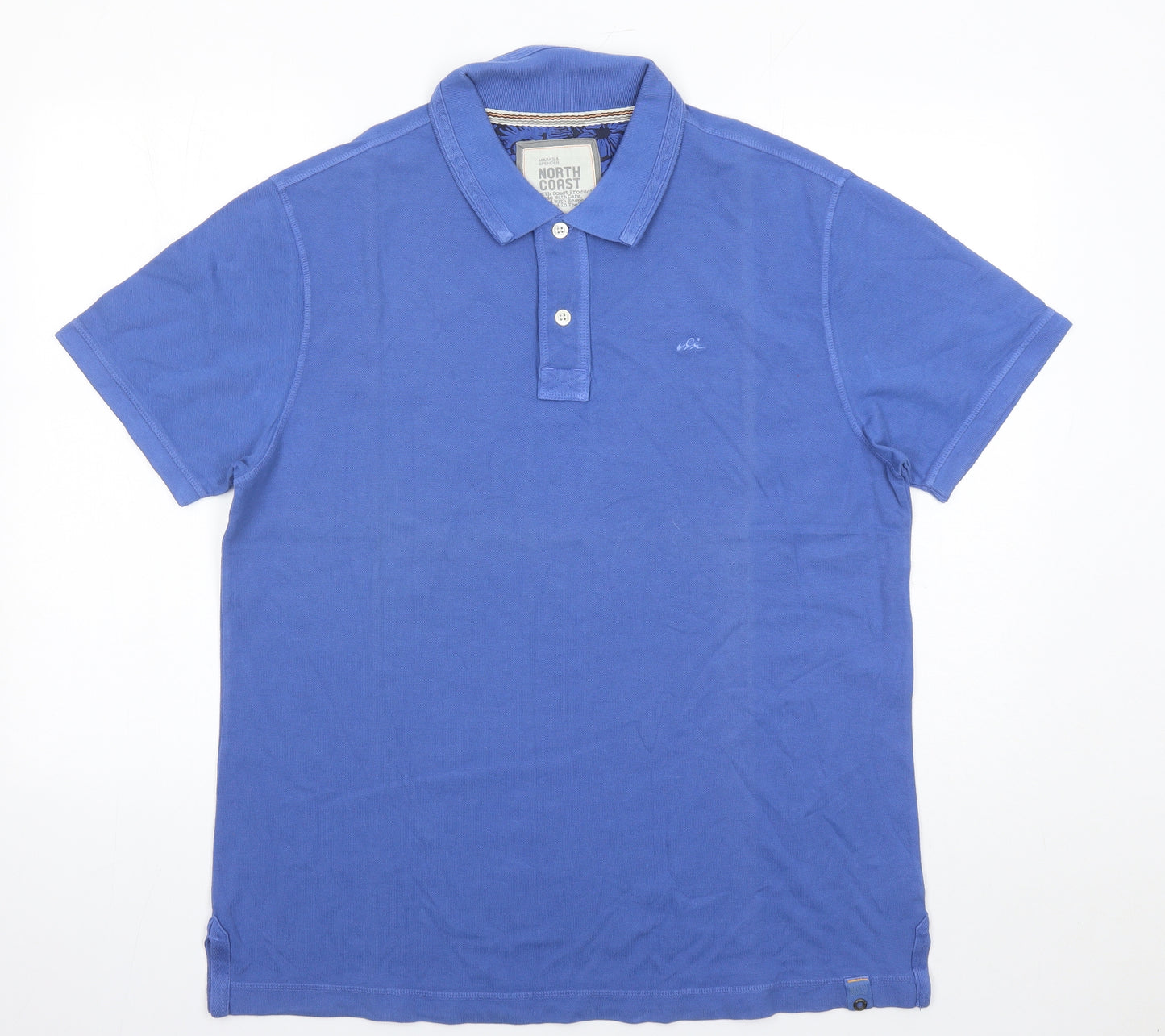 Marks and Spencer Mens Blue Cotton Polo Size L Collared Button