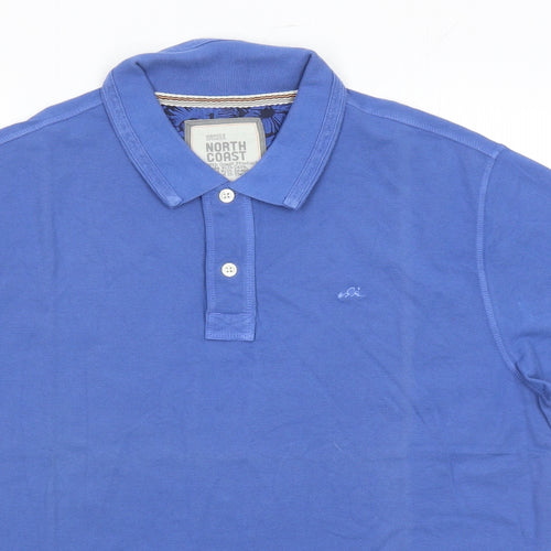 Marks and Spencer Mens Blue Cotton Polo Size L Collared Button