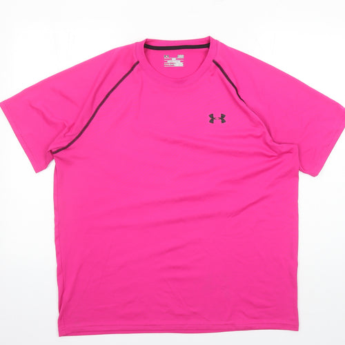 Under armour Mens Pink Polyester T-Shirt Size L Round Neck