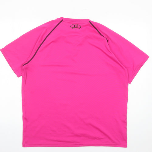 Under armour Mens Pink Polyester T-Shirt Size L Round Neck