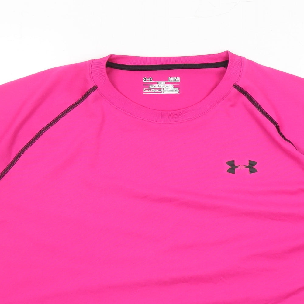 Under armour Mens Pink Polyester T-Shirt Size L Round Neck
