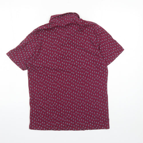 NEXT Mens Red Geometric Cotton Polo Size S Collared Button - Christmas Tree