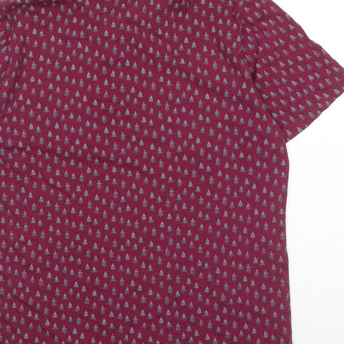 NEXT Mens Red Geometric Cotton Polo Size S Collared Button - Christmas Tree