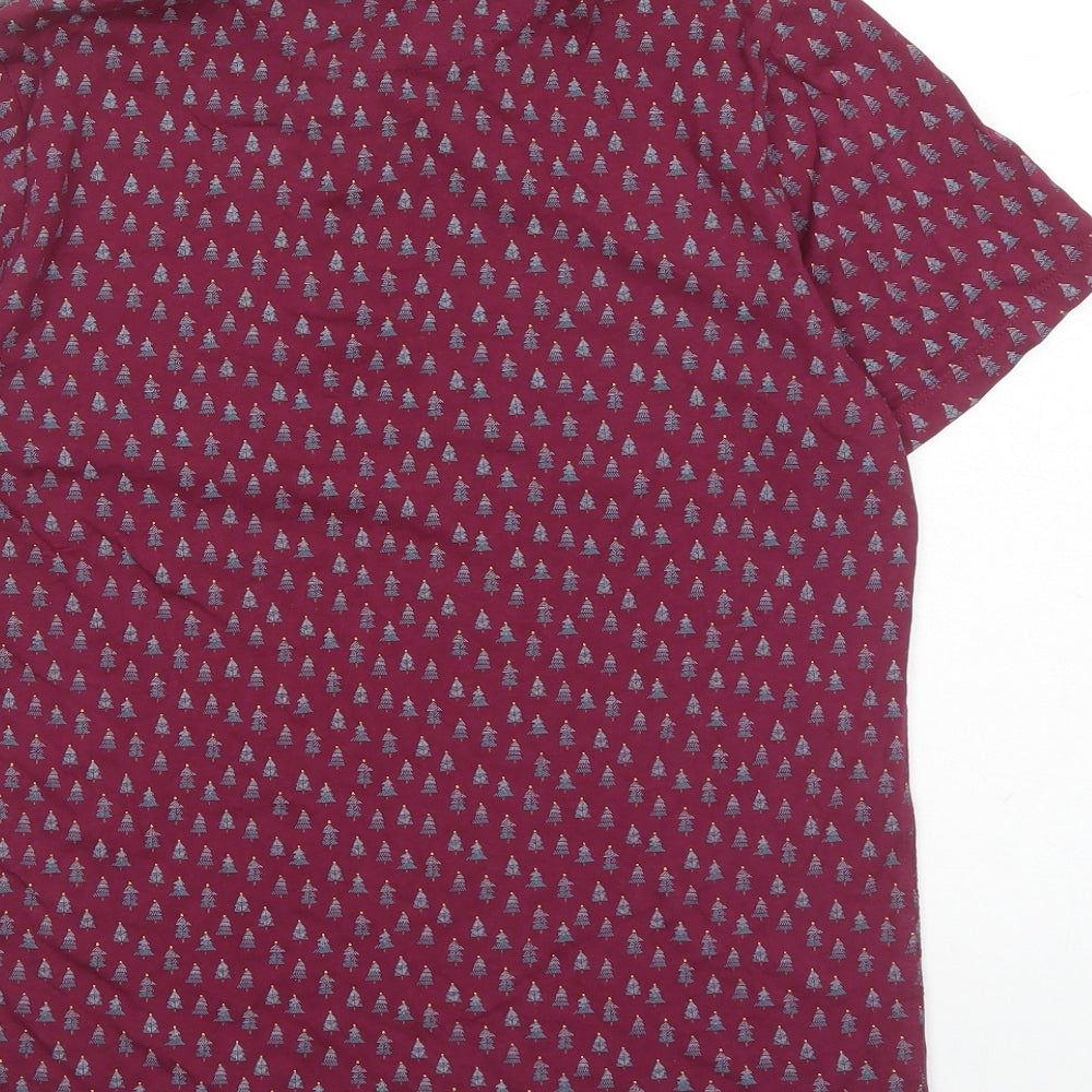 NEXT Mens Red Geometric Cotton Polo Size S Collared Button - Christmas Tree