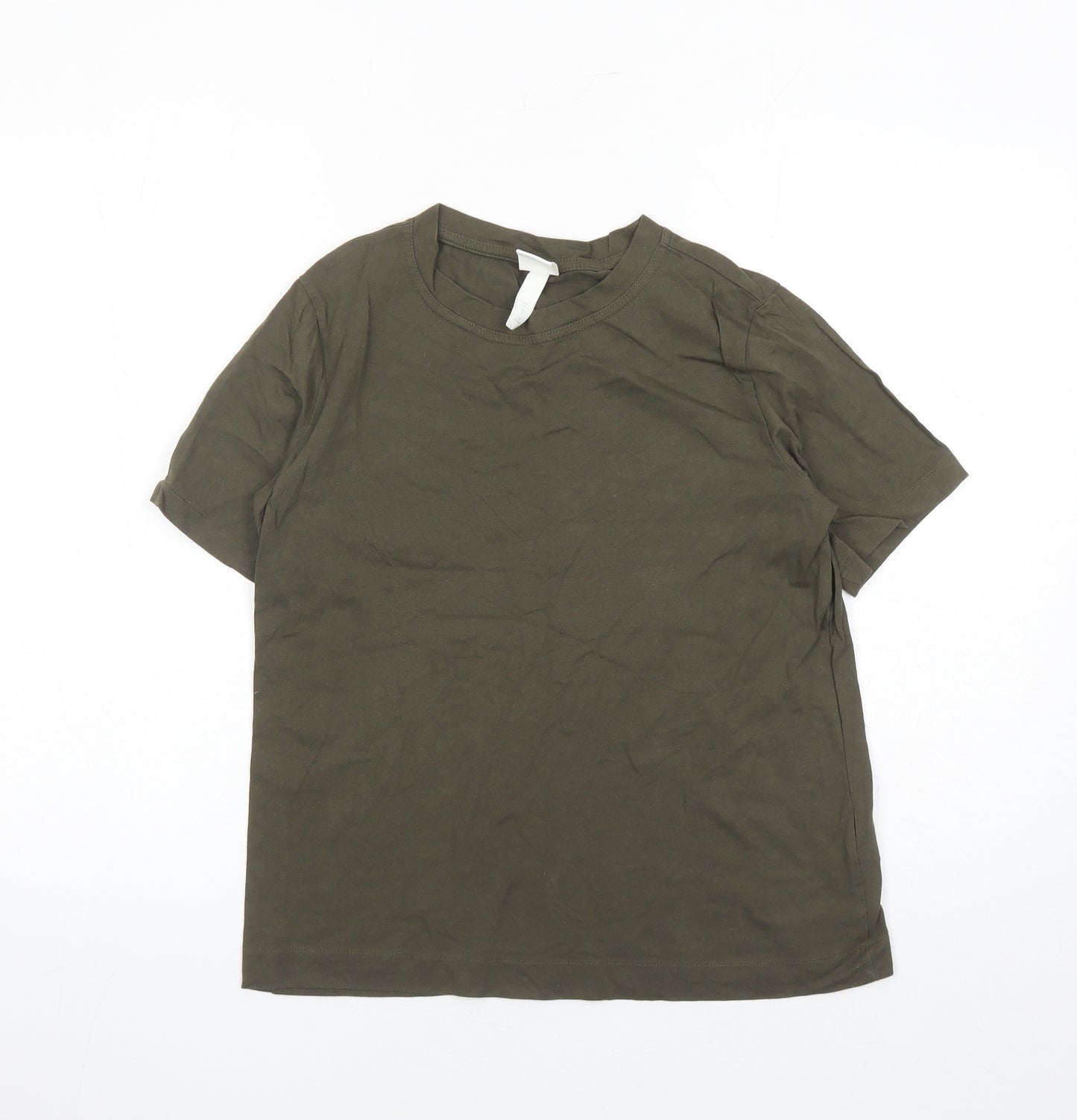 H&M Womens Green 100% Cotton Basic T-Shirt Size S Round Neck