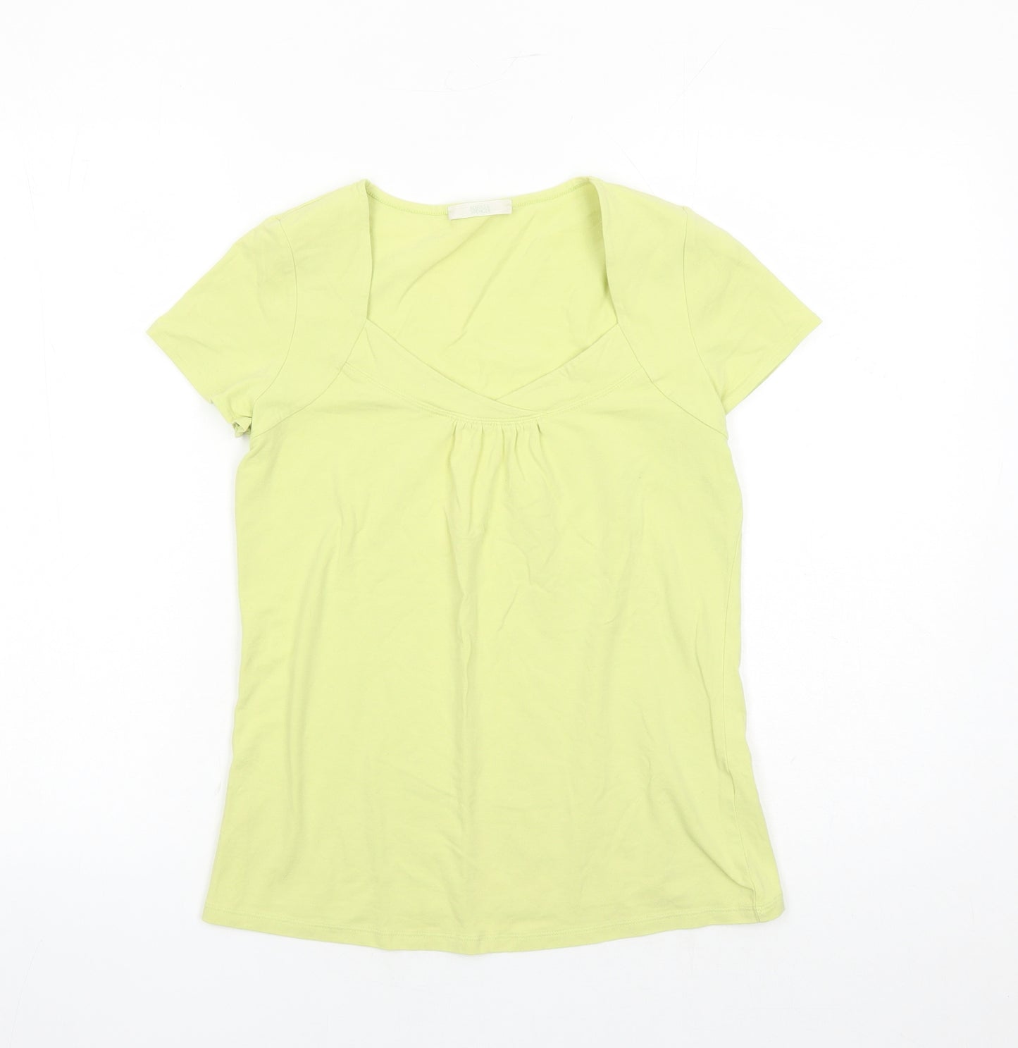 Marks and Spencer Womens Yellow Cotton Basic T-Shirt Size 12 Round Neck
