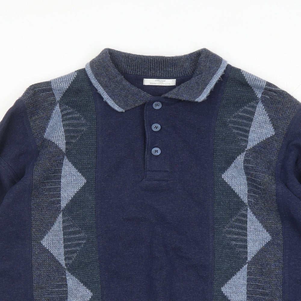 St Michael Mens Blue Cotton Pullover Sweatshirt Size L - Vintage