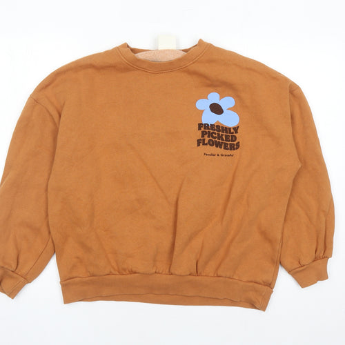 Pull&Bear Womens Beige Cotton Pullover Sweatshirt Size S Pullover - Freshly Picked Flowers