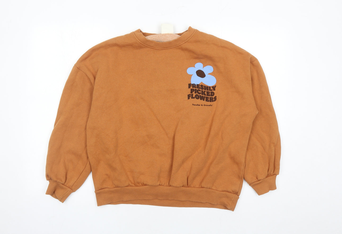 Pull&Bear Womens Beige Cotton Pullover Sweatshirt Size S Pullover - Freshly Picked Flowers