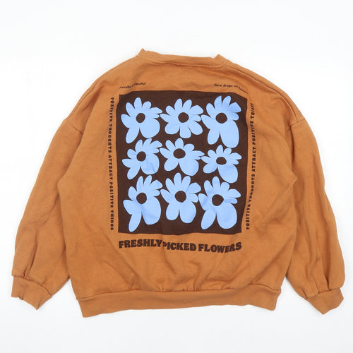 Pull&Bear Womens Beige Cotton Pullover Sweatshirt Size S Pullover - Freshly Picked Flowers