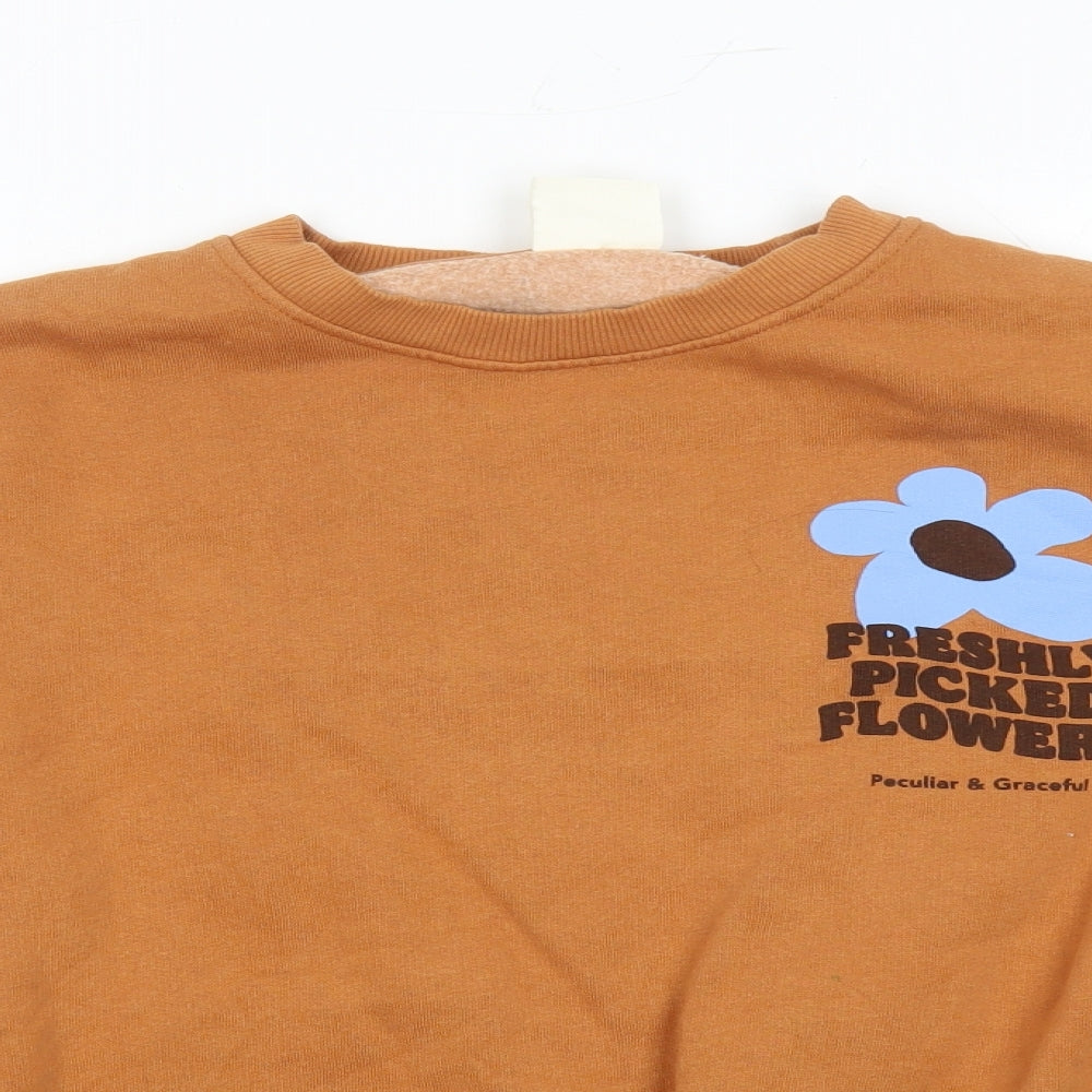 Pull&Bear Womens Beige Cotton Pullover Sweatshirt Size S Pullover - Freshly Picked Flowers