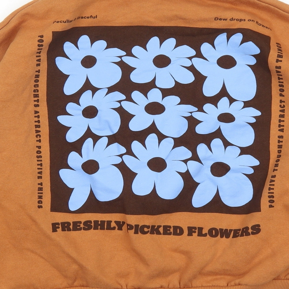 Pull&Bear Womens Beige Cotton Pullover Sweatshirt Size S Pullover - Freshly Picked Flowers