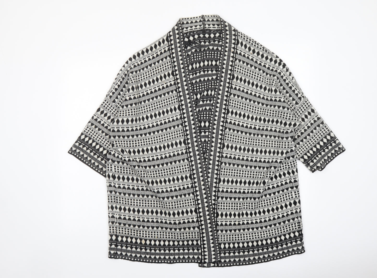 Warehouse Womens Black V-Neck Geometric Acrylic Cardigan Jumper Size M