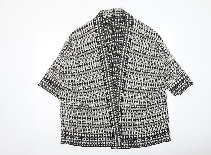 Warehouse Womens Black V-Neck Geometric Acrylic Cardigan Jumper Size M