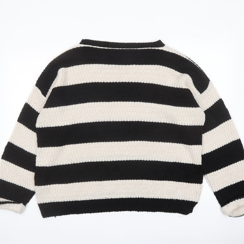 New Look Womens Black Boat Neck Striped Acrylic Pullover Jumper Size 16
