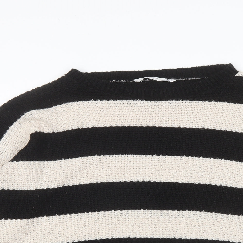 New Look Womens Black Boat Neck Striped Acrylic Pullover Jumper Size 16