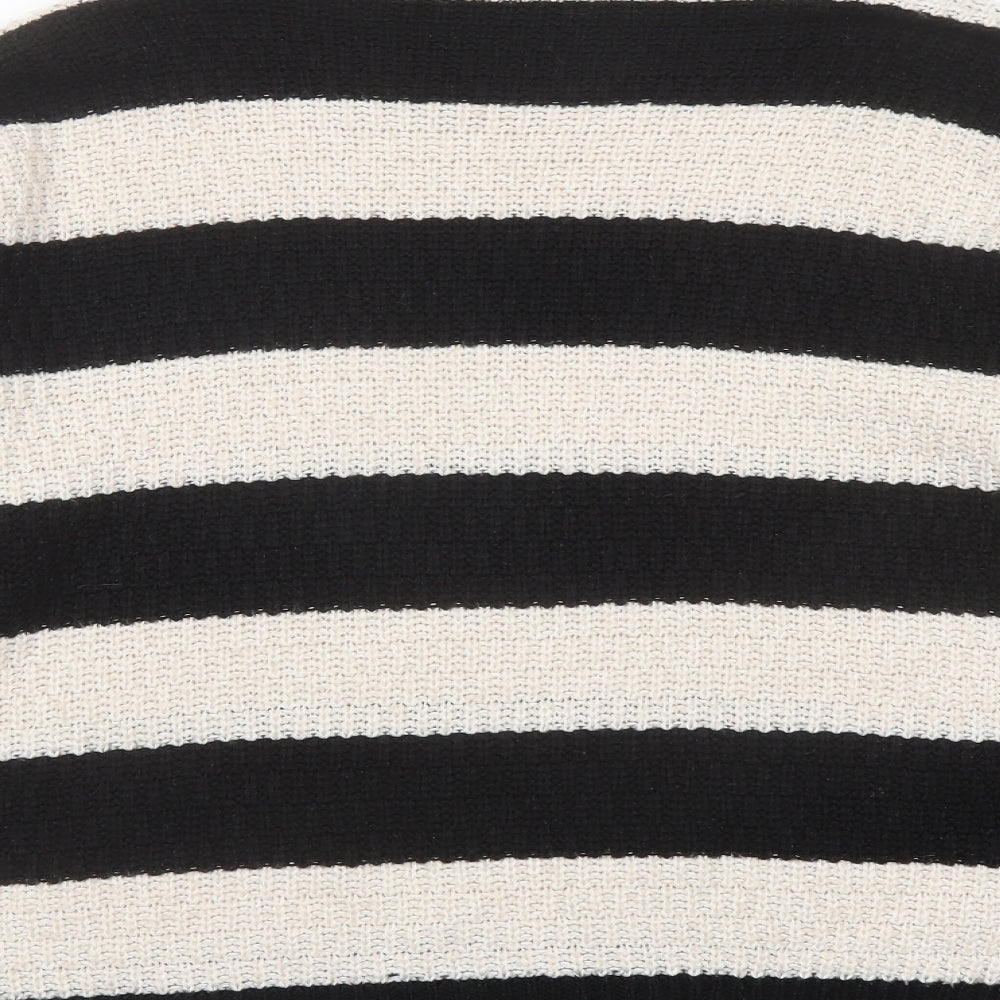 New Look Womens Black Boat Neck Striped Acrylic Pullover Jumper Size 16