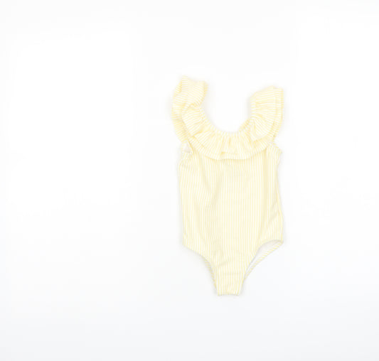 Marks and Spencer Girls Yellow Striped Polyester Babygrow One-Piece Size 9-12 Months Pullover - Swimwear