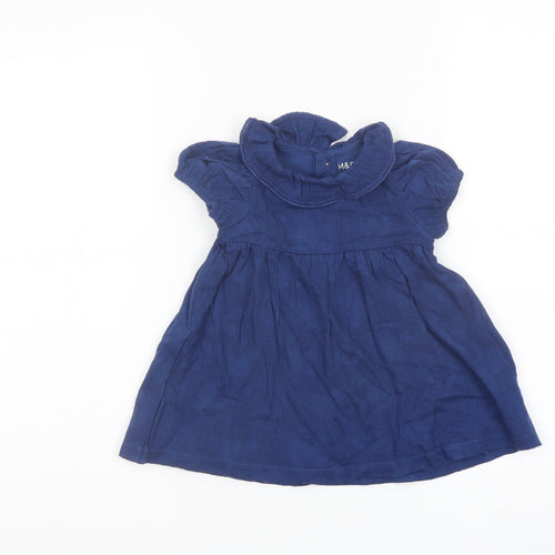 Marks and Spencer Girls Blue Cotton A-Line Size 3-6 Months Collared Button