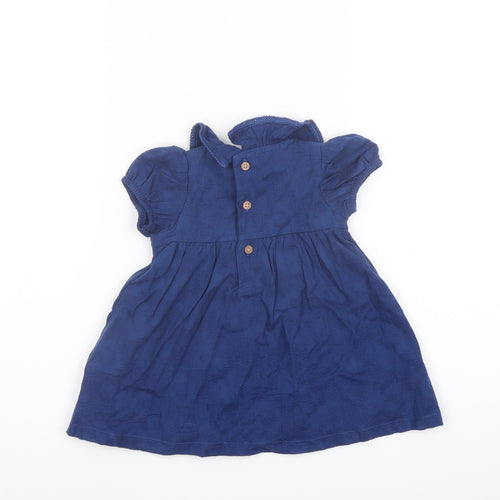 Marks and Spencer Girls Blue Cotton A-Line Size 3-6 Months Collared Button