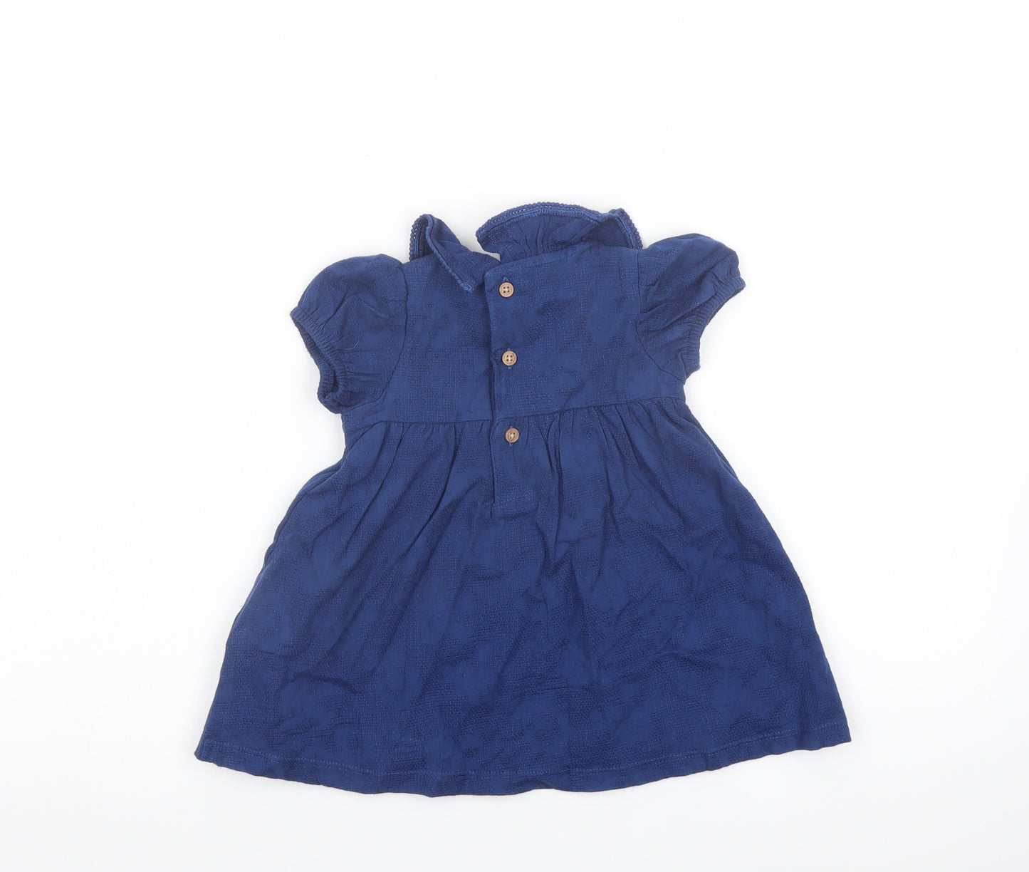 Marks and Spencer Girls Blue Cotton A-Line Size 3-6 Months Collared Button