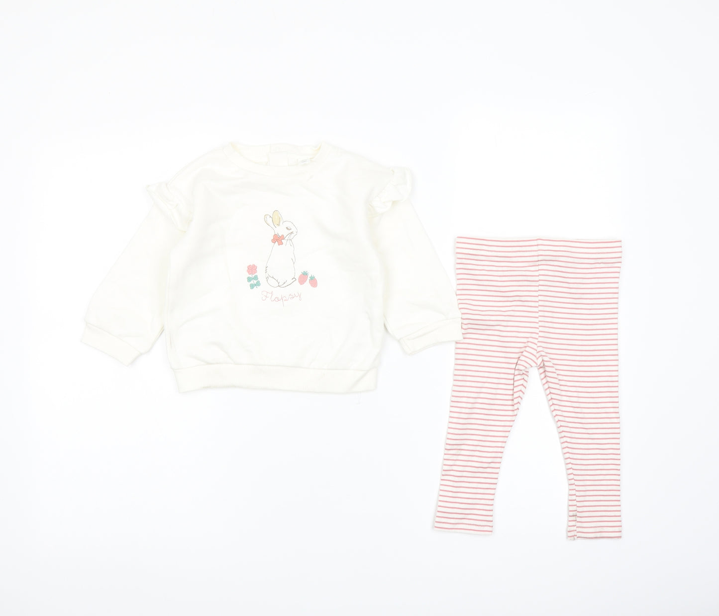 Marks and Spencer Girls White Striped Cotton Trousers Outfit/Set Size 12-18 Months Snap