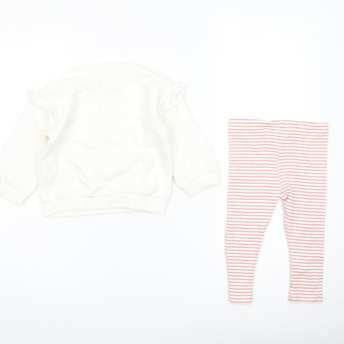 Marks and Spencer Girls White Striped Cotton Trousers Outfit/Set Size 12-18 Months Snap