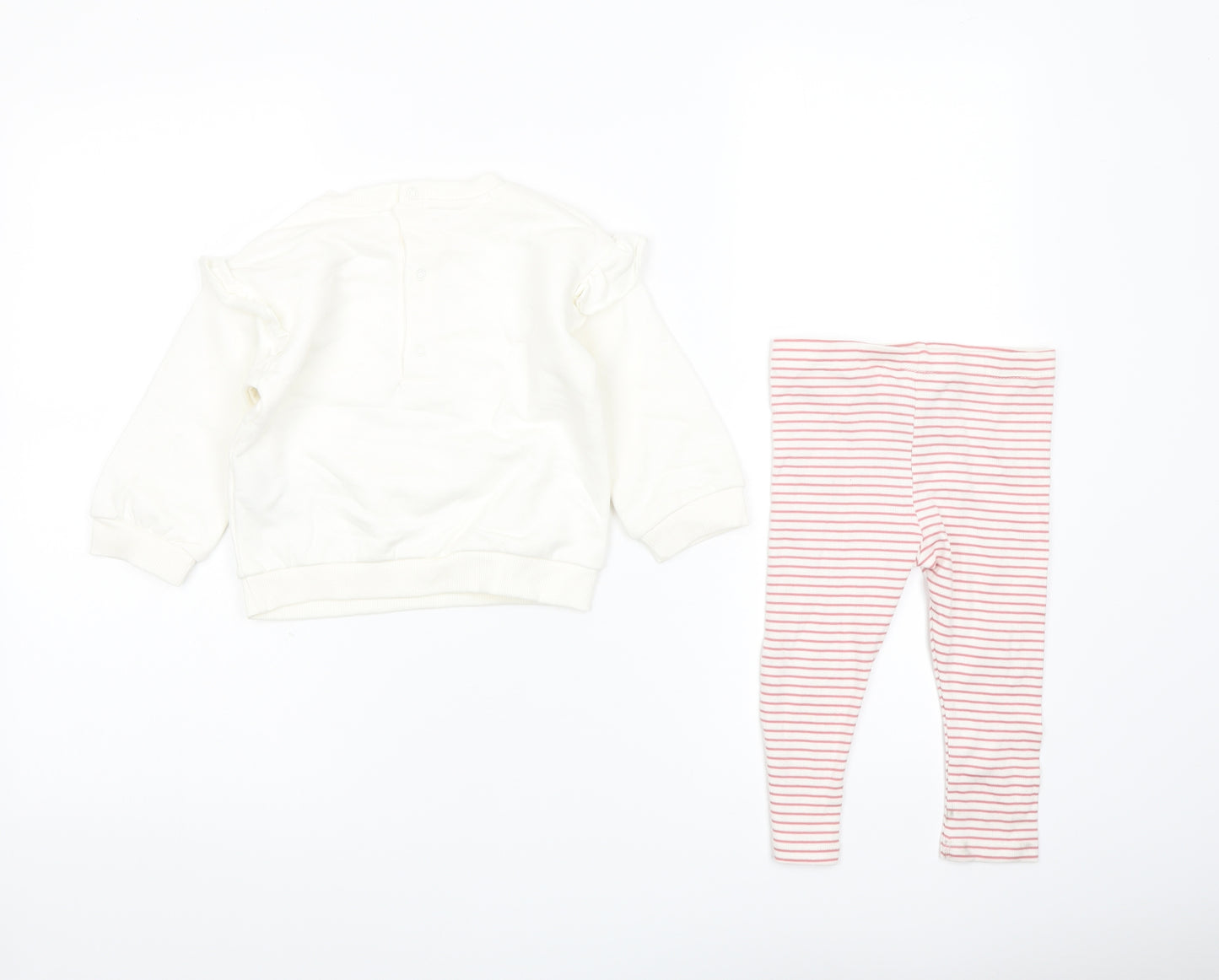Marks and Spencer Girls White Striped Cotton Trousers Outfit/Set Size 12-18 Months Snap