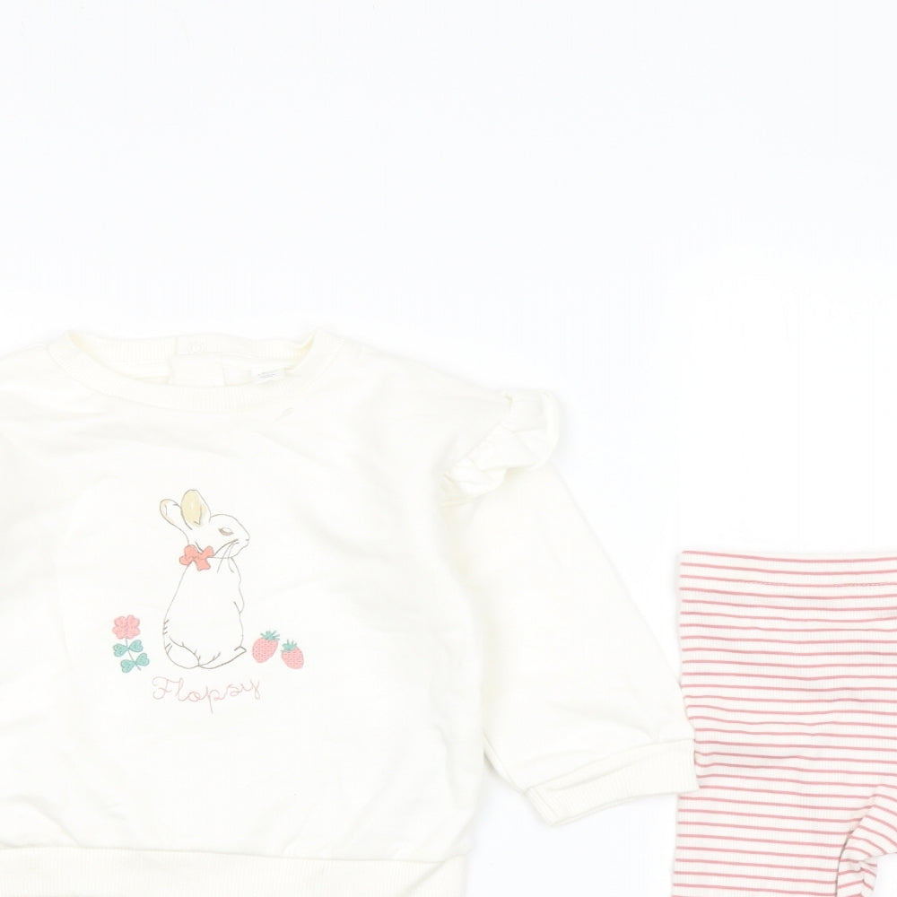 Marks and Spencer Girls White Striped Cotton Trousers Outfit/Set Size 12-18 Months Snap